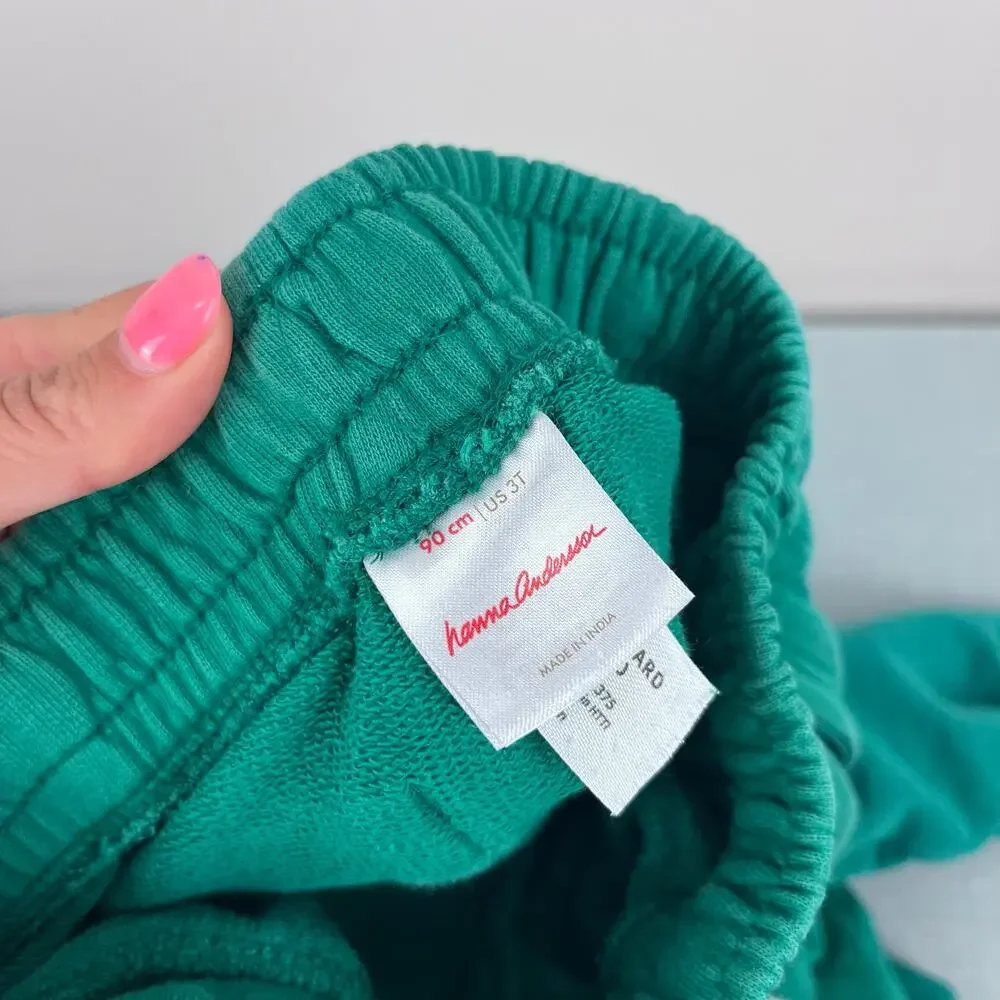 Hanna Andersson Slim Fit French Terry Double Knee Sweatpants Green 90 cm 3T
